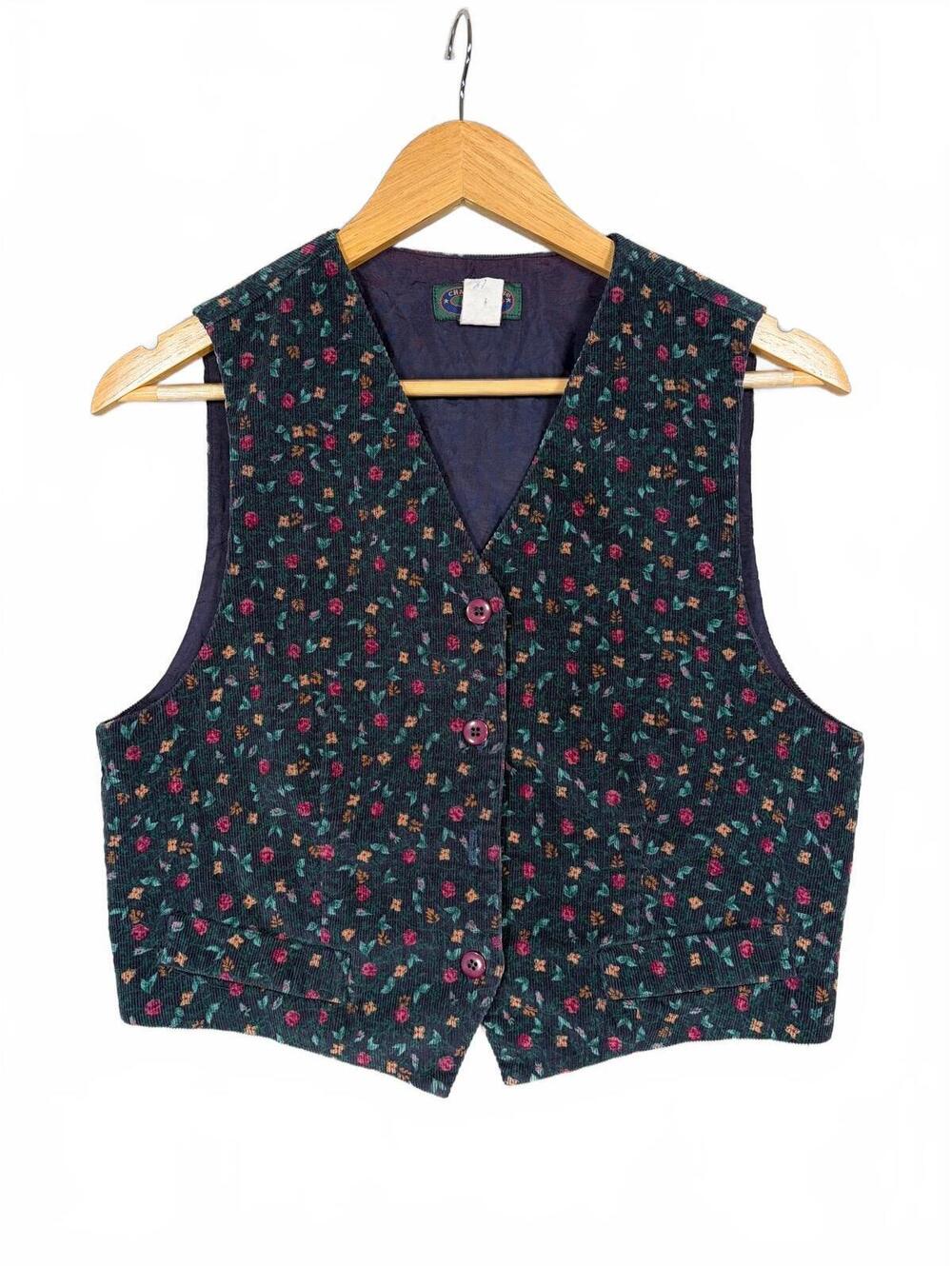 Vintage Charter Club Floral Corduroy Vest Button Front Cottagecore Size 10 / M